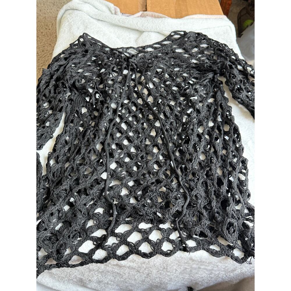 SHEIN Swim Curve 0XL Black Fishnet Open Knit Crochet Beach Cover-Up Top